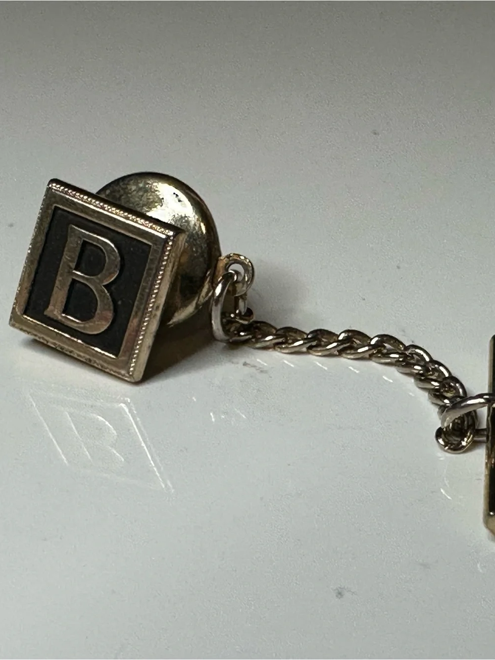 Vintage Gold Tone Black Enamel Letter B Tie Tack Lapel Pin